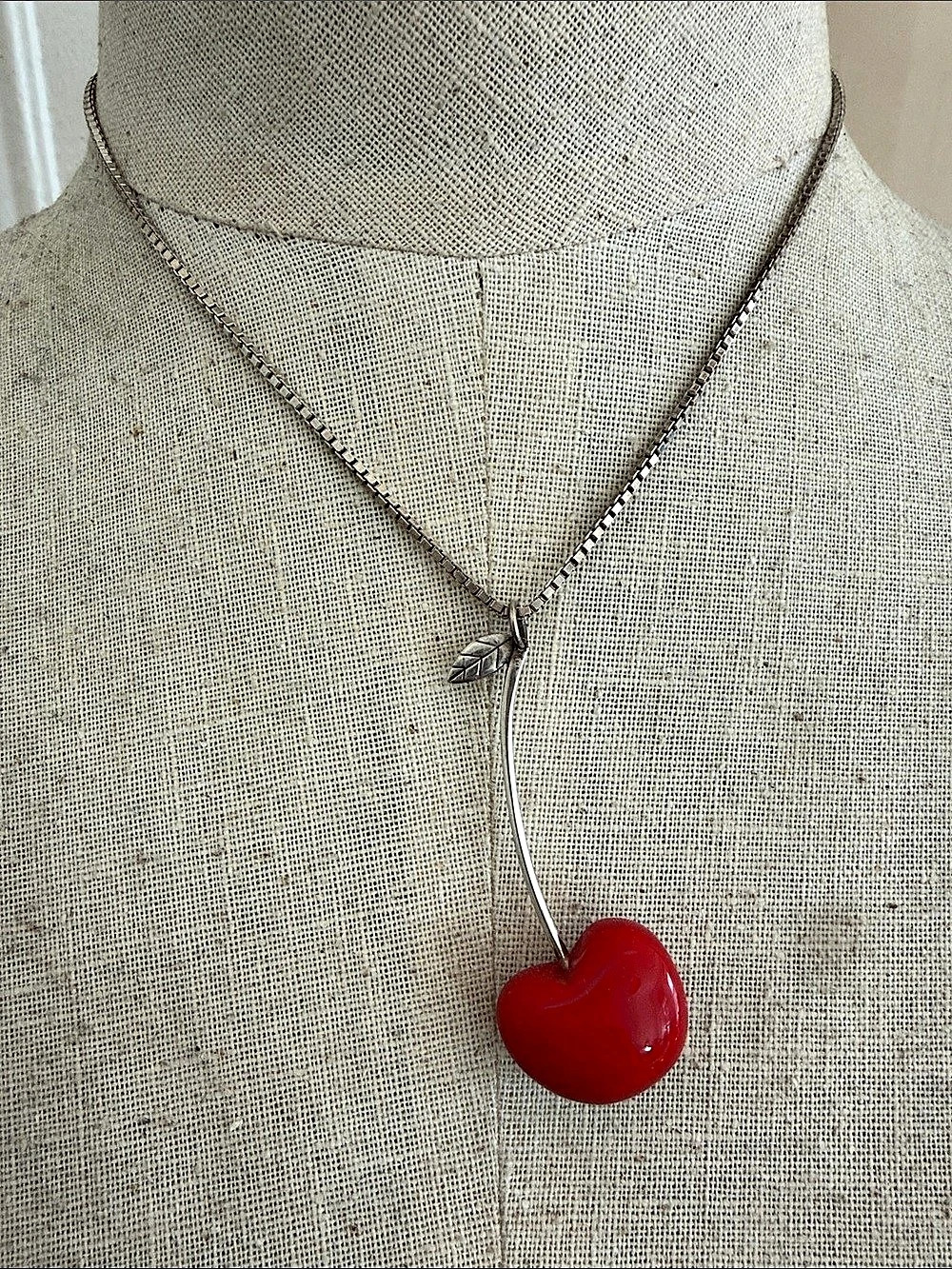 Silver Necklace with Cherry Pendant m